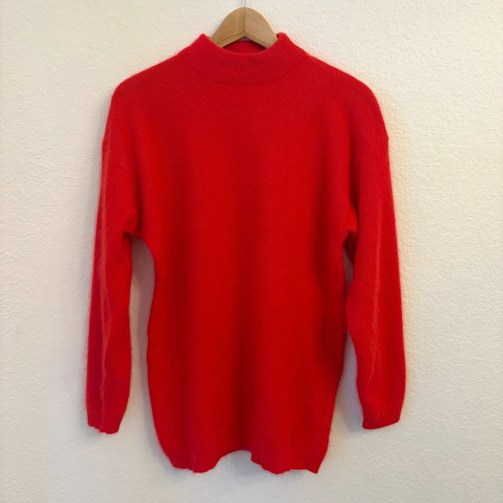 Rafaella Sweater Women S Vintage Angora Lambswool Mock Neck Tunic Holiday Red